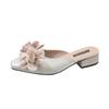 High heels women's spring and summer 2025 new French bag head flower sandals square head thick heel light mouth outer slippers women
