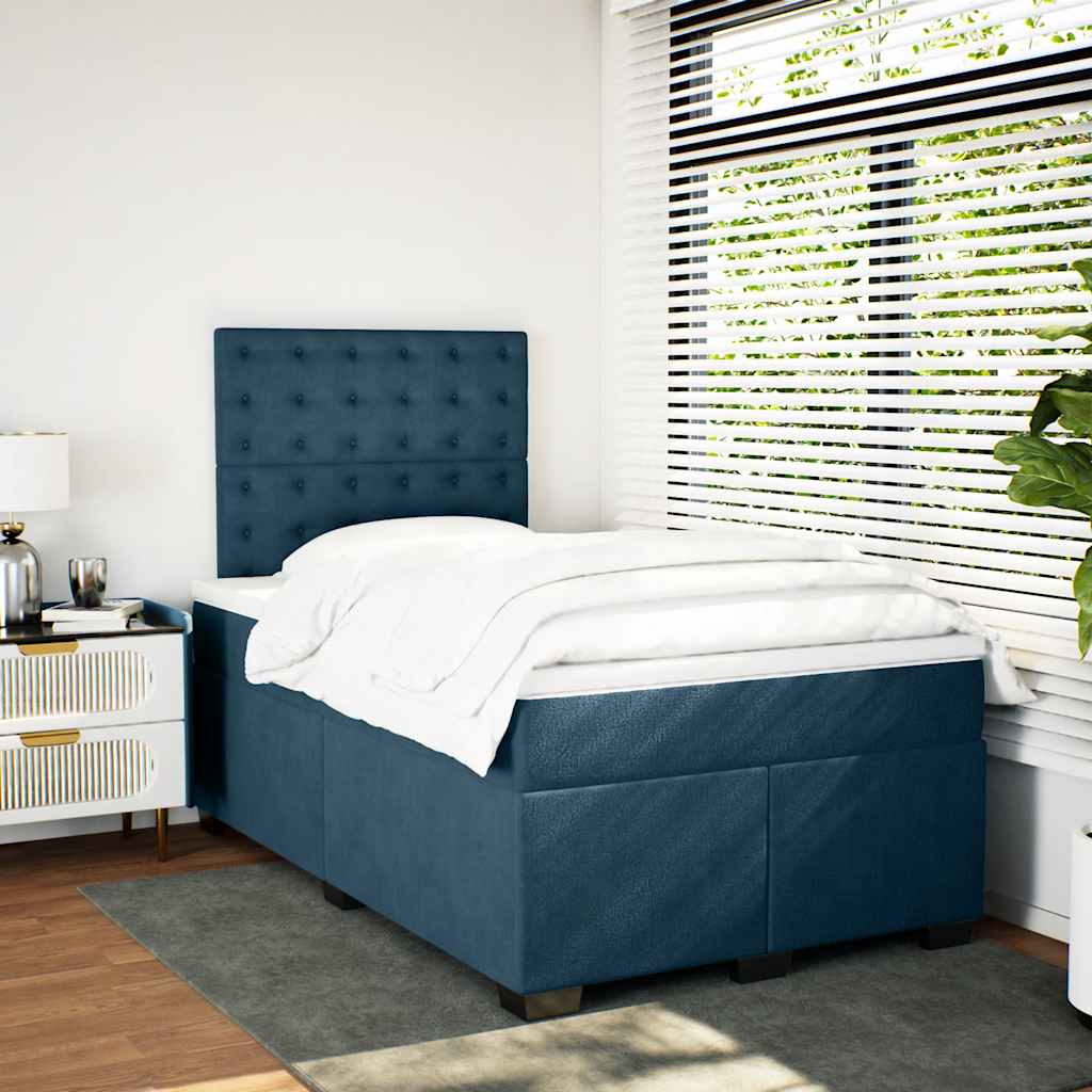 Blue Box Spring Bed with Mattress 120 x 190 cm Velvet
