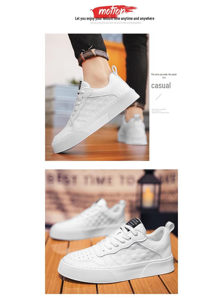 2024 Men's Trendy Korean Style White Sneakers: Versatile, Wear-Resistant, Casual Sports Shoes for Spring