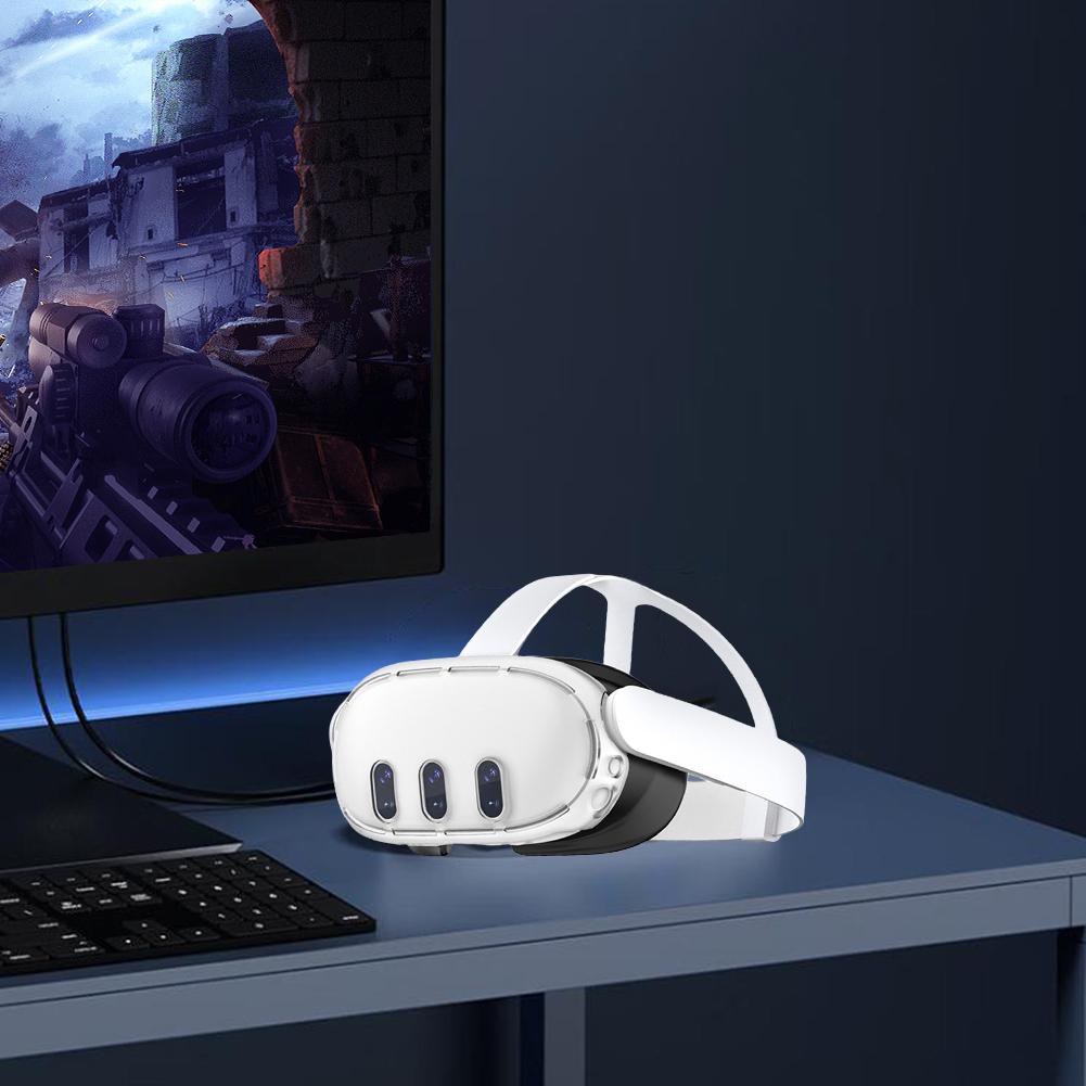 Silicone VR Headset Protective Case Anti-Slip Transparent VR Headset Protective Cover VR Front Protective Shell for Meta Quest 3