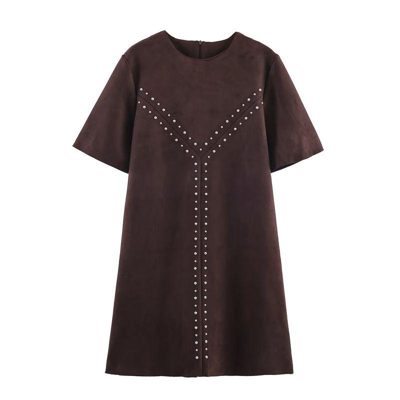Za Autumn New Women clothes 2025 Western Style Fashion Suede Effect Rivet Dress 1058632 716