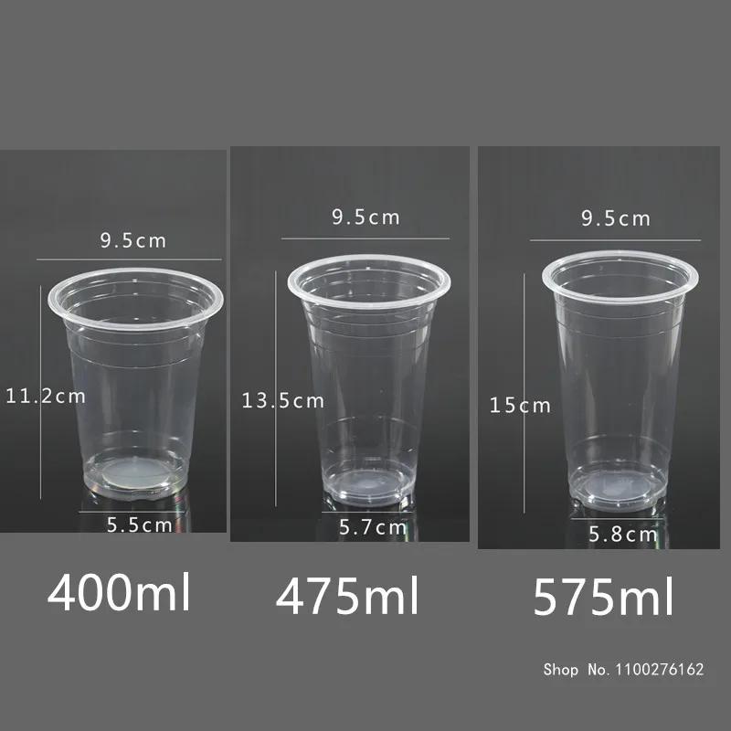 100pcs High Quality 95mm Caliber Transparent Disposable Glasses 400ml Plastic Cups for Drink Party Favors Milk Tea Cup with Lid