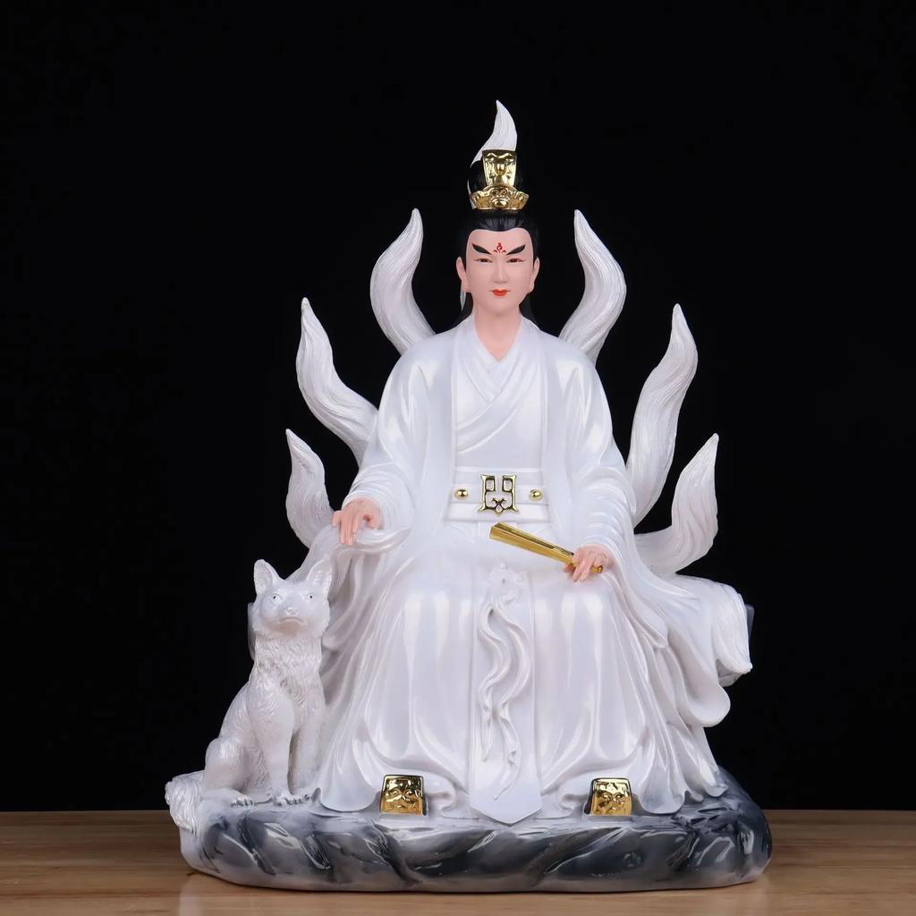 Nine-tailed Goddess, Male Female Fox, Red Nine-tailed Fox Fairy, Buddha White Marble Statue Resin Taoism Figurine Home Decor