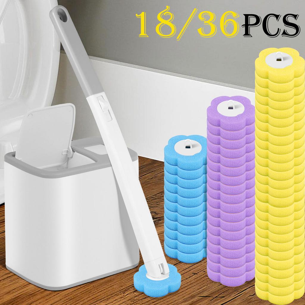 18/36 Stück Toilettenbürste mit Einweg-Ersatzkopf-Sets Upgrade Langer Griff Badezimmerreinigungsbürste für Zuhause WC-Zubehör