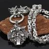 2-teiliges Wikinger Nordisches Vintage Odin Rabe Wolfskopf Halskette und Wolfskopf Armband