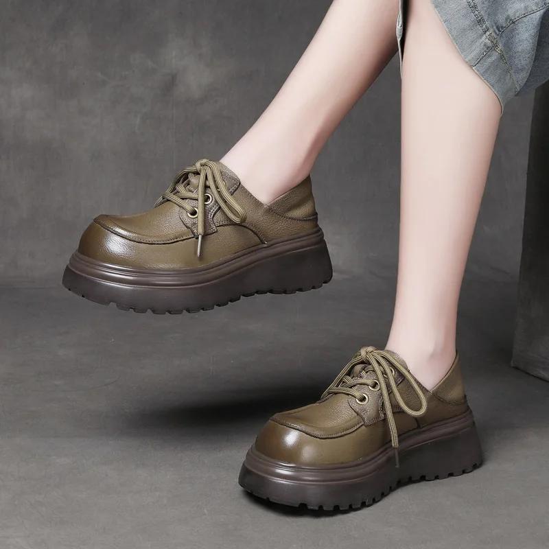 

Осенние женские туфли Fujin, 5 см, массивные кроссовки на платформе, весенняя обувь на танкетке, новые ботильоны из натуральной кожи, ботильоны на плоской подошве, Мэри Джейн 40 хаки