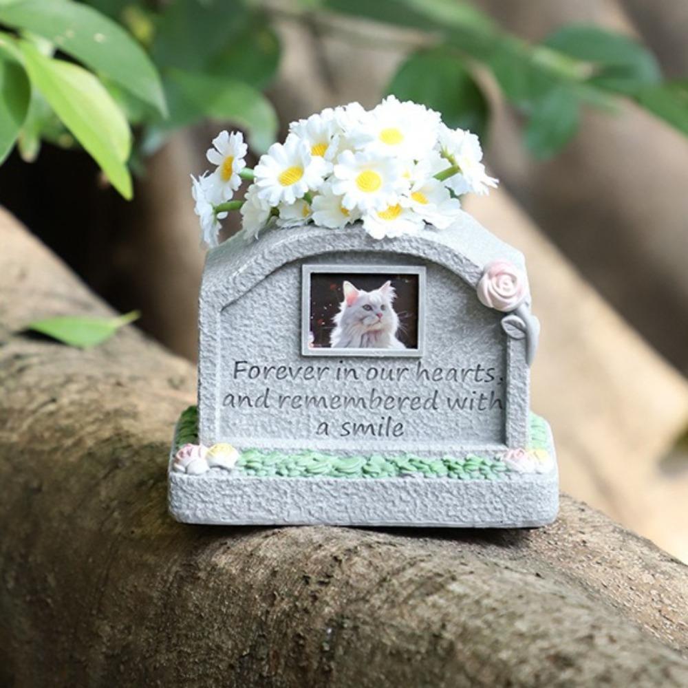 Resin Pet Memorial Stone with Photo Dog Grave Creative Cat Puppy Tombstone Small Animal Sacrifice Monument Handicraft Ornaments