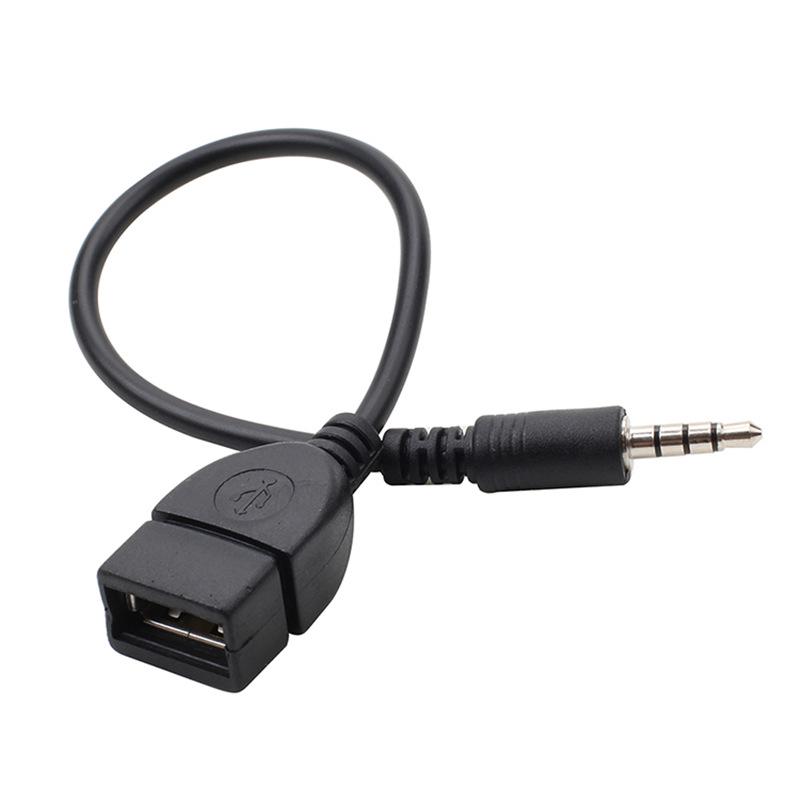 Car AUX to USB Audio Adapter: 3.5mm Male to USB Female OTG Cable for Flash Drive and MP3