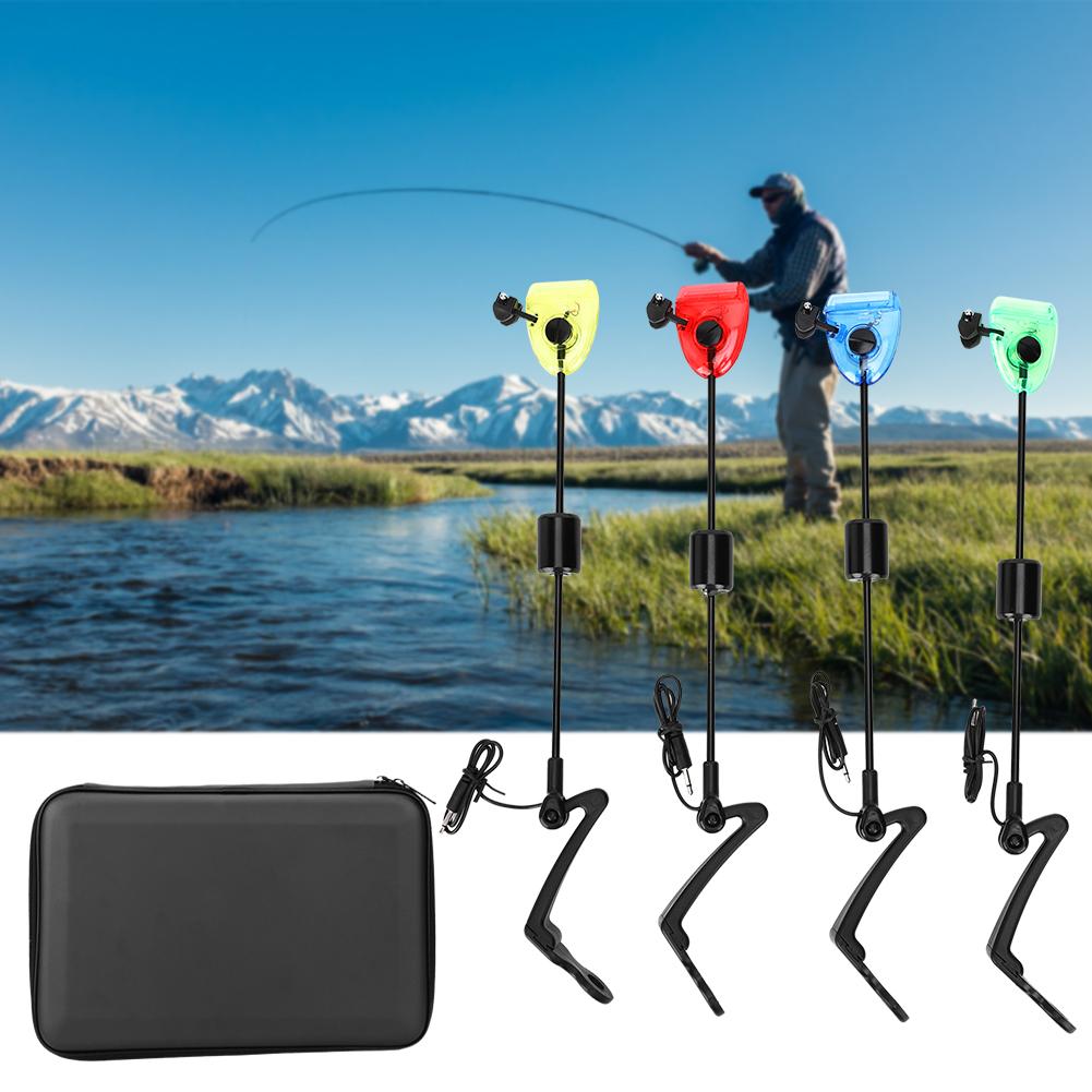 4 Pcs Plastic Fishing Bite Alarm Hangers Swinger Chain Indicator Sound & Light Alert Fish