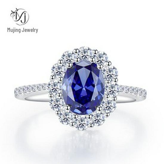 Mujing Jewelry S925 Sterling Silver Gold-Plated Morganite Pink Oval Diamond Ring (7x10mm)
