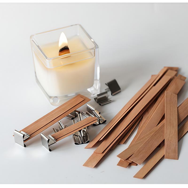 10 Sets Naturholz Wachsdocht DIY Kerzenmaterial Sojawachs Aromatherapie Rauchfrei Umweltschutz Holzspäne Dochthalter