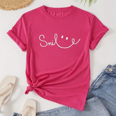 Letter Print Crew Neck T-Shirt Casual Short Sleeve Top For Spring & Summer Women's Clothing