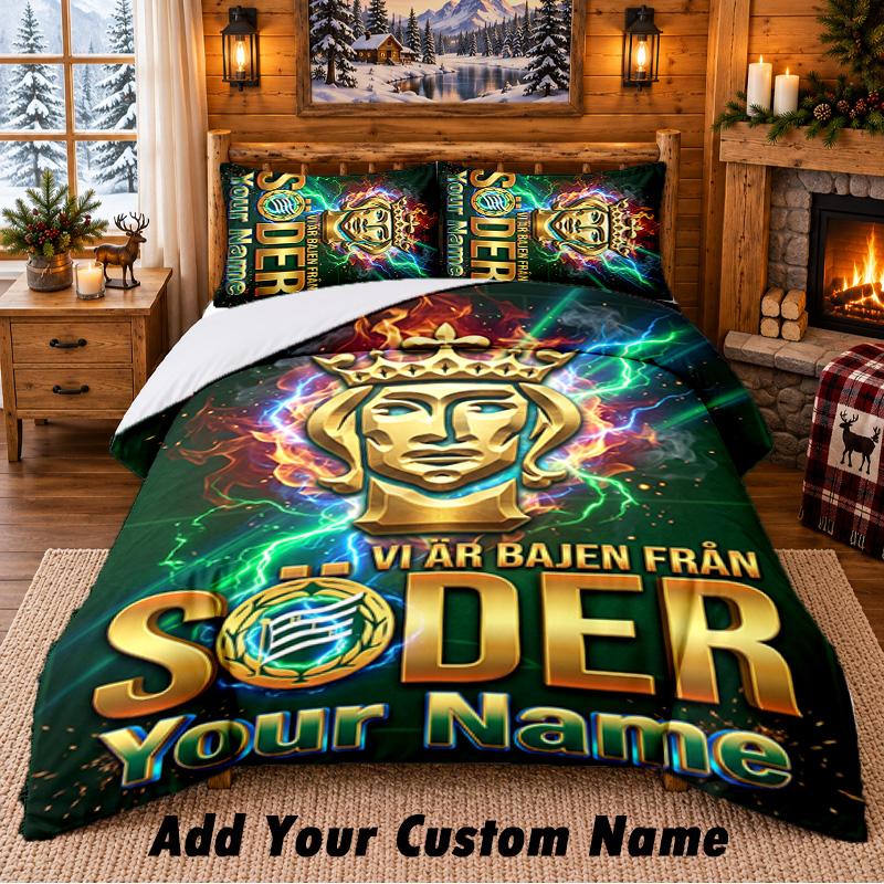 Hammarby Pattern Bedding 3Pcs Set Custom Name, Bed Sheet And Pillowcases For Home Bedroom