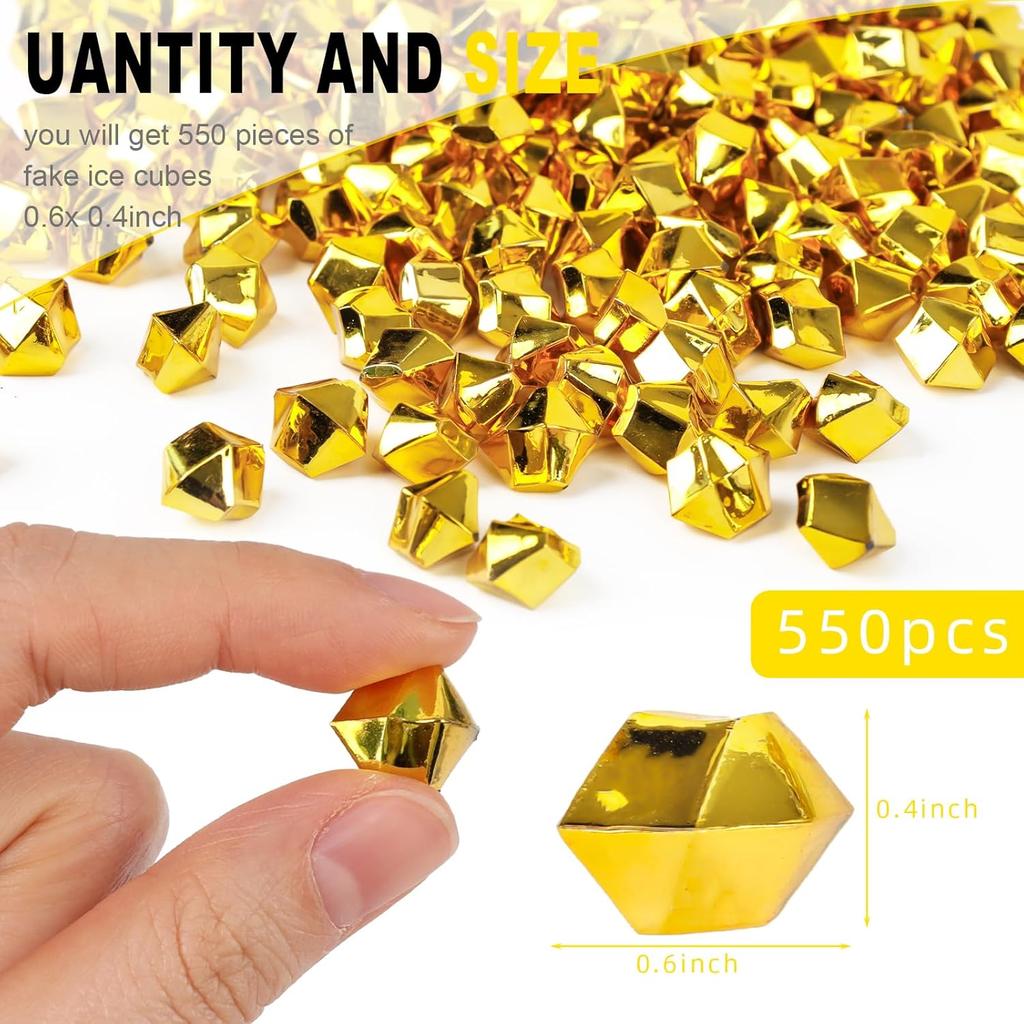 DomeStar 550PCS Gold Vase Fillers, Acrylic Fake Crushed Ice Fake Rocks Gold Nuggets Gems Plastic Diamonds for Vase Fillers Centerpiece Table Scatter