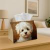 1pc Tissue Box Holder with Oil Painting Maltese Design-Puppy Dog Portrait Textured Beige,Durable Polyester,Ideal for Kitchen,Living Room,Bedroom,Bathr