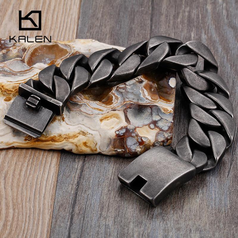 Kalen Matte Bike Chain Bracelets Men 25mm Width Chunky Heavy Stainless Steel Brushed Link Chain Bracelet Male Jewelry