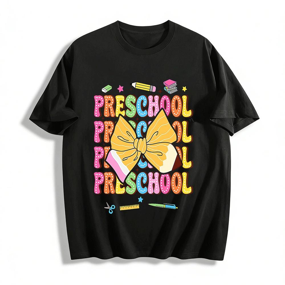 Preschool Bow Pencil Print Kids Tshirt Back To School Graphic Top Pure cotton T-shirt XXS