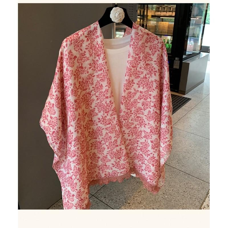 Korean Style Floral Print Scarf Women 180x90cm Lightweight Cotton Linen Shawl Fashion Accessory