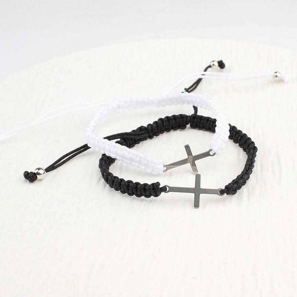 Minimalist Multi-Color Hand-Woven Stainless Steel Cross Couple Bracelet