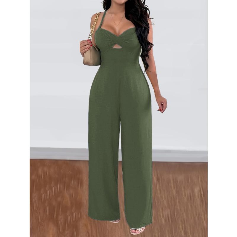 

Женская одежда, Летний повседневный комбинезон с халтер-шеей однотонный для отпуска XXL зелёный