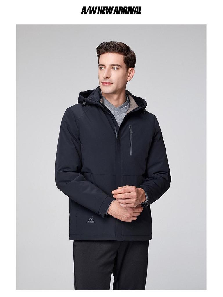 Men's Hooded Winter White Duck Down Jacket - Warm Middle-aged Business Outerwear