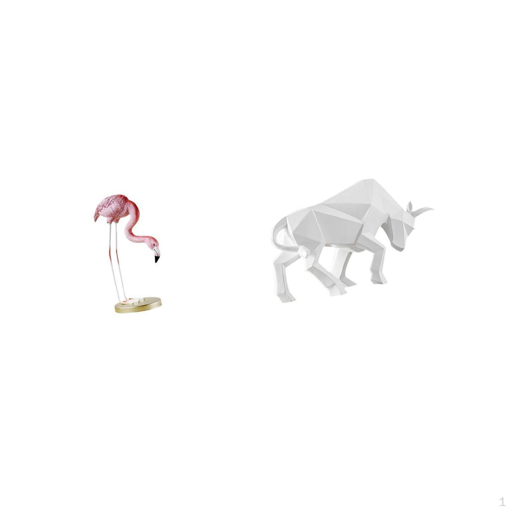 Flamingo Bull Resin Sculpture Modern Art Figurine for Home Garden Office Decor with Metal Stand