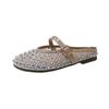 Spring New Baotou Slippers Women's Round Head Shallow Mouth Glitter Mesh Soft Soled Non-slip Flat Shoes