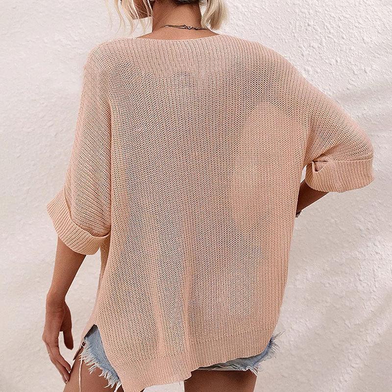 Autumn Women’s European & American Loose Pullover Knit Sweater with Pockets - Casual Round Neck, Long Sleeve