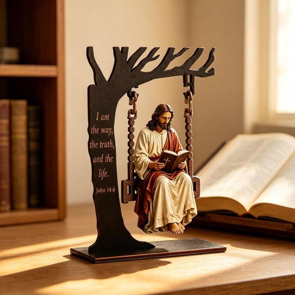 Swing Reading Figurine Freestanding Base Christian Swing Ornament  Christian Table Decor