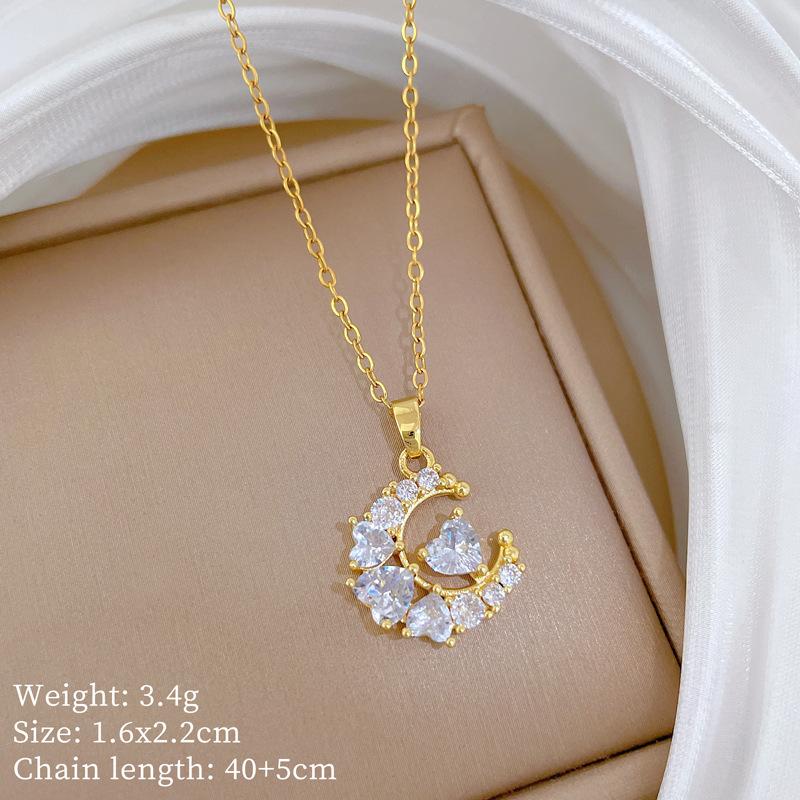 Kupfer-Mikro-Intarsien Leichter Luxus Mode Persönlichkeit Temperament Wunderschöne Voll-Diamant-Halskette Damen Vielseitige Schlüsselbein-Kette Titanstahl