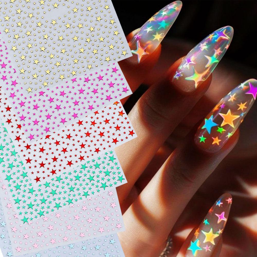 3D Y2K Dopamine Star Nail Stickers 3D Shiny Pink/Red/Green/Blue Five-Piont Stars Nail Decals 8*10cm Self-Adhesive Nail Decortion