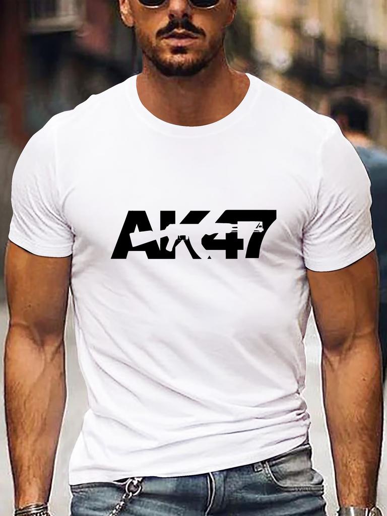 AK47 Print T shirt For Men Casual Short Sleeve Tshirt For Summer Fashion Tshirt Round Neck Short Sleeve