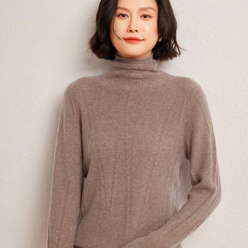 2024 Korean Style Reverse Stitch Turtleneck Cashmere Sweater for Women