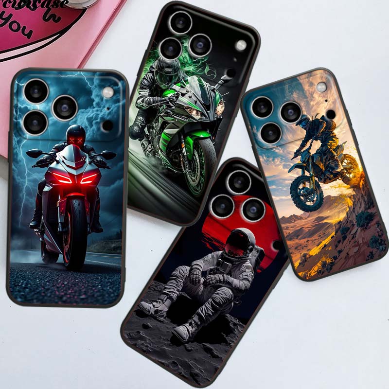 Model Rider Cool Phone Case For Apple iPhone 17 16 16E 15 14 13 12 11 Pro Max Plus Black Soft Silicone