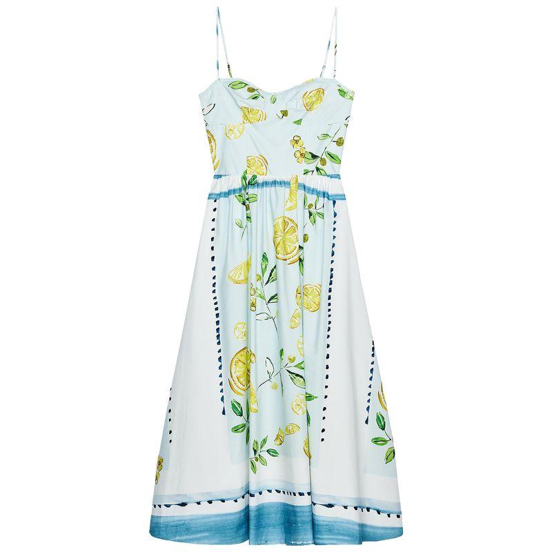 Zaprha 2025 New Arrival Casual Summer Lemon Printing Cotton Poplin Waist Trimming Spaghetti Straps Dress 3454347
