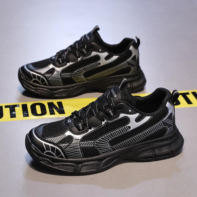 Men's Shoes Spring and Summer Breathable Mesh Shoes Sports Casual Running Shoes Men's Middle School Students Versatile Black Dad Trendy Shoes