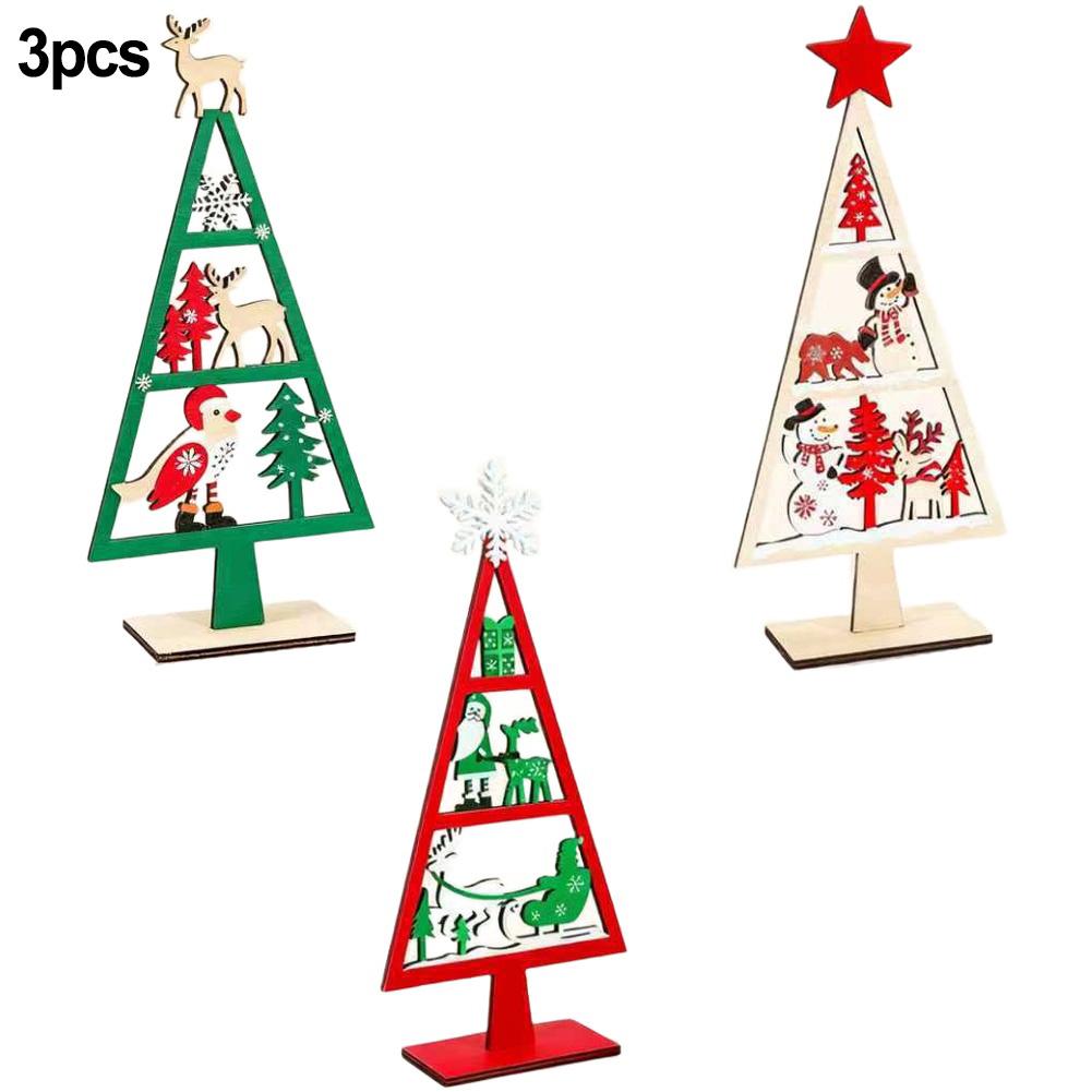 3 Piece Wooden Christmas Tabletop Decorations with Santa Snowman and Reindeer for Festive Holiday Celebrations and Events