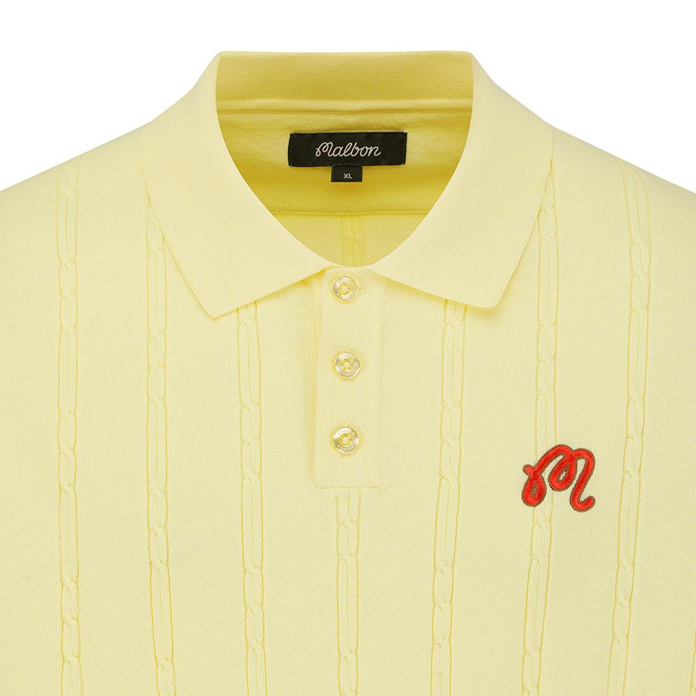 MALBON GOLF M Chain Cable Pattern Casual Short Sleeve Knit Lemon Yellow (Man)