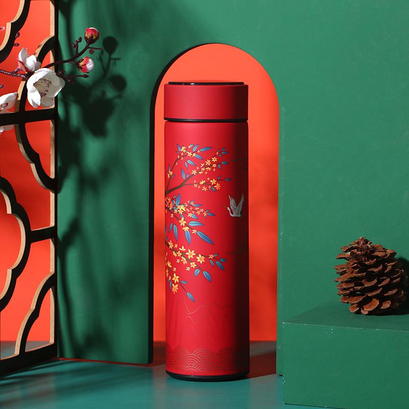 China Wind 304 Stainless Steel Thermos Cup Digital Display Water Cup Intelligent Temperature Measuring Multifunctional Teacup