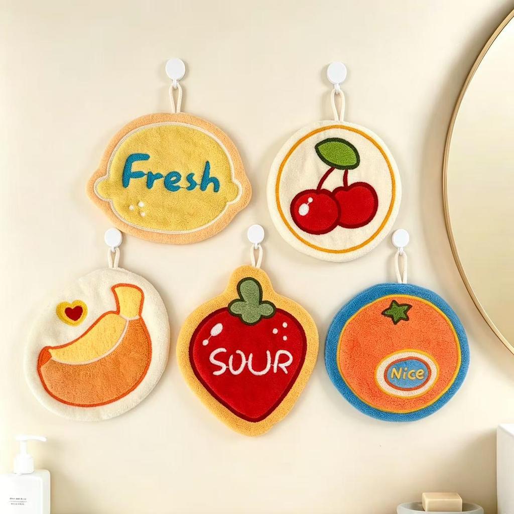 Children's Soft Coral Fleece Fruit Hand Towel - Absorbent, Thickened, and Hanging Kitchen Wipe