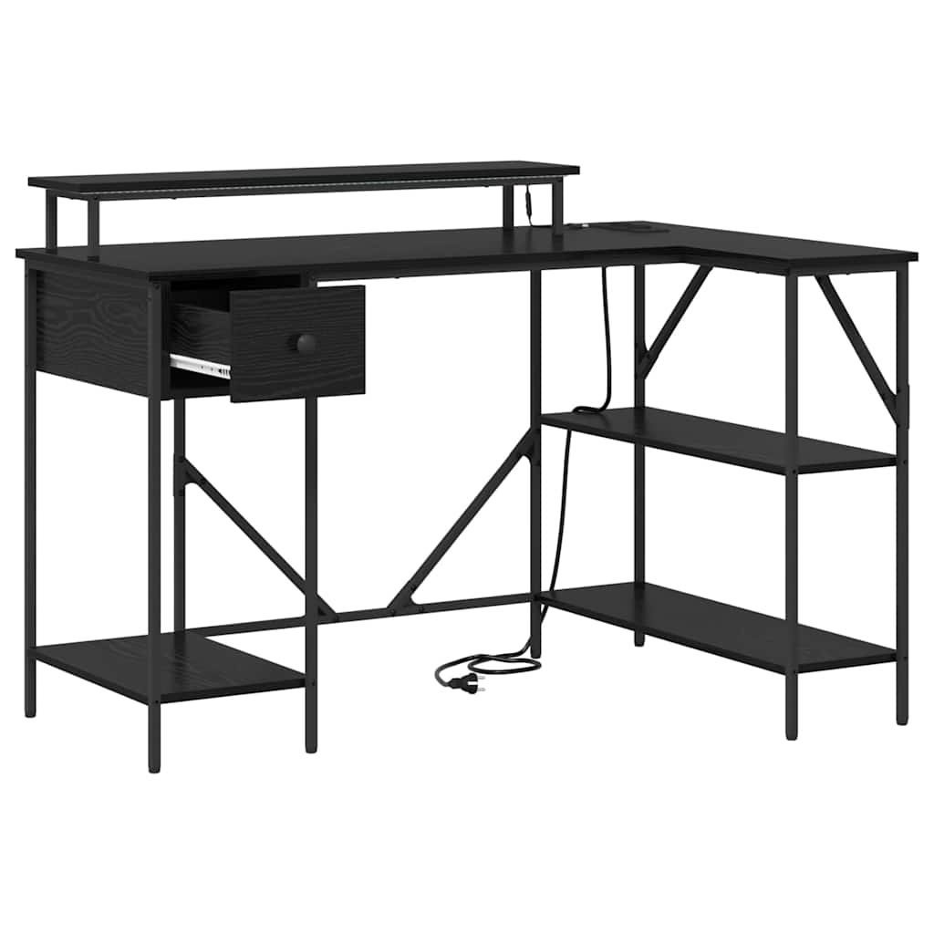 Desk with Shelf Black Oak Effect 120 X 79 X 86.5 Cm