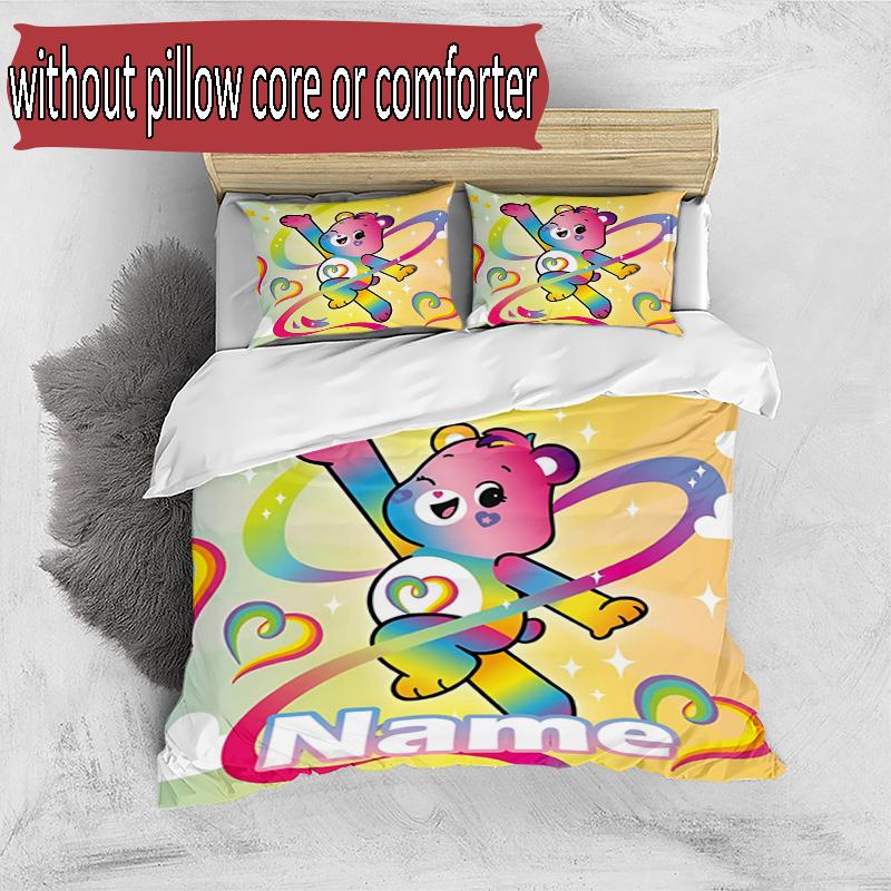3'lü Nevresim Takımı (1*Nevresim Kılıfı + 2*Yastık Kılıfı, Çekirdeksiz), Kişiye Özel İsimli Care Bears Desenli Nevresim Takımı, Ev Yatak Odası Dekorasyon Hediyesi