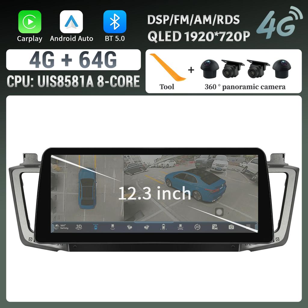 12.3" Android Car Radio Multimedia Navigation For Toyota RAV4 XA40 2012-2019 Wireless Bluetooth Carplay Touch Head Unit Screen