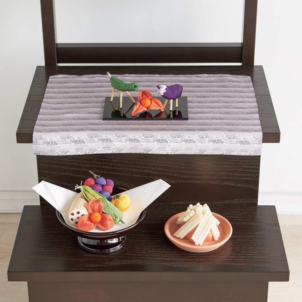 Hasegawa Buddhist Altar: Obon Decoration, Made In Japan, Chirimen Fabric, Assorted Offering Set with Stand, Height 8cm X Base Width 12cm X Depth 12cm