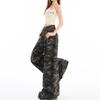 Q2523 Neutral Camo Wide-Leg Women's Jeans - Spring/Autumn New Arrival, Loose Fit, Floor-Length.