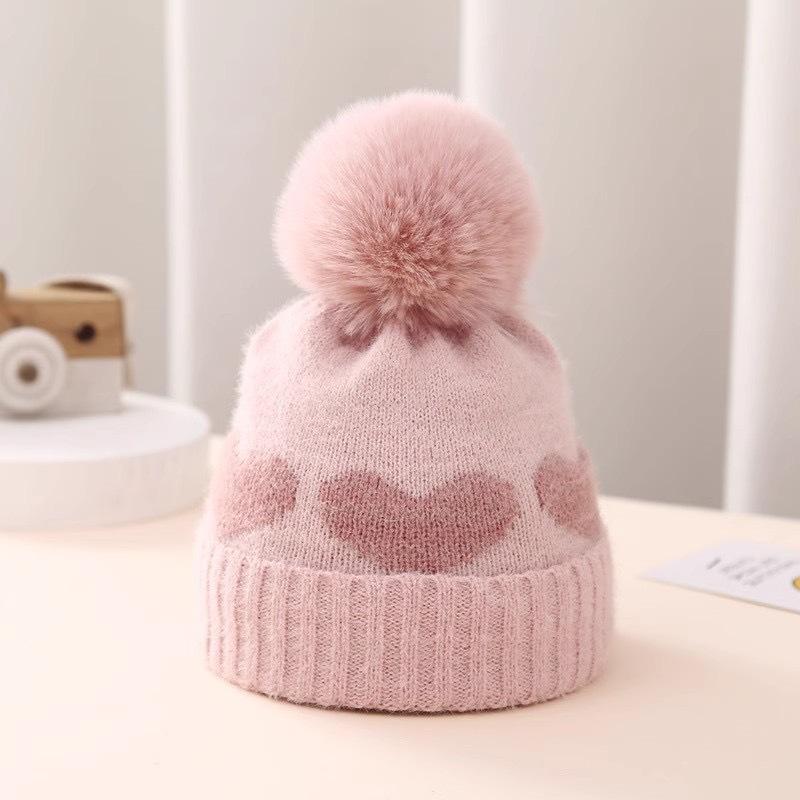New Winter Baby Hat Double-layer Thickened Jacquard Love Knitted Hat 0-December Newborn Wool Hat