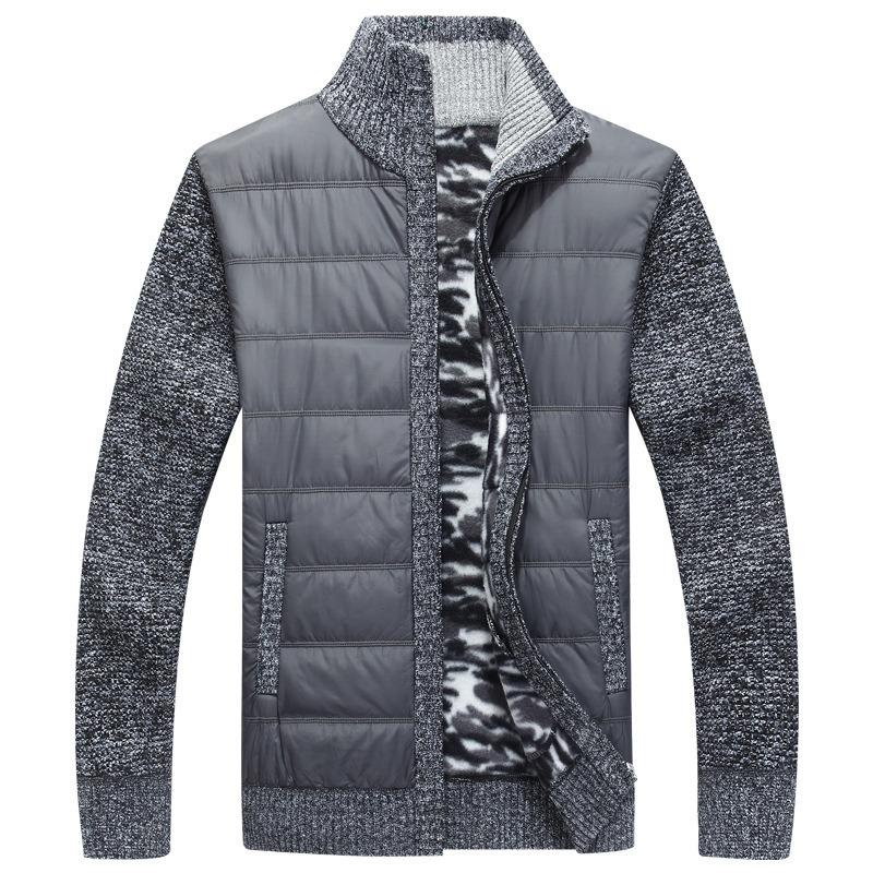 Winter Men's Warm Knitted Jacket with Plush and Thick Standing Collar Men's Loose Size Padded Cardigan