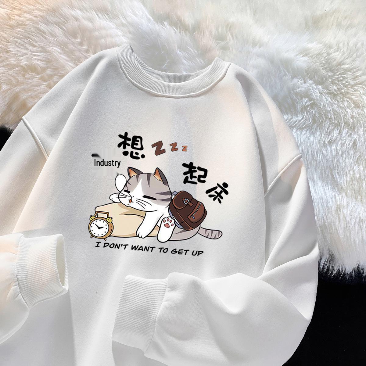 

Men s 2025 Winter Fleece-Lined Lambswool Hoodie: Casual Round Neck, Loose Fit Jacket S