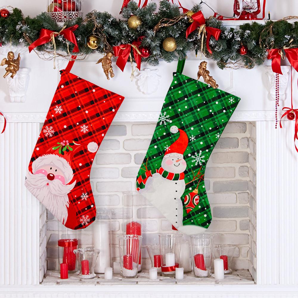 Christmas Playful Stockings In Rich Red And Green Fabric Featuring Snowflakes And Holiday Characters