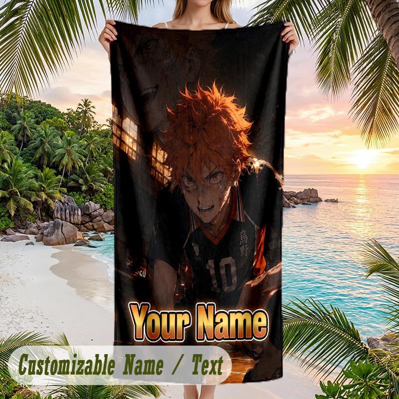 Haikyuu Beach Towel, Personalized Custom Name Text, Quick Dry Large Absorbent Towel For Beach Pool